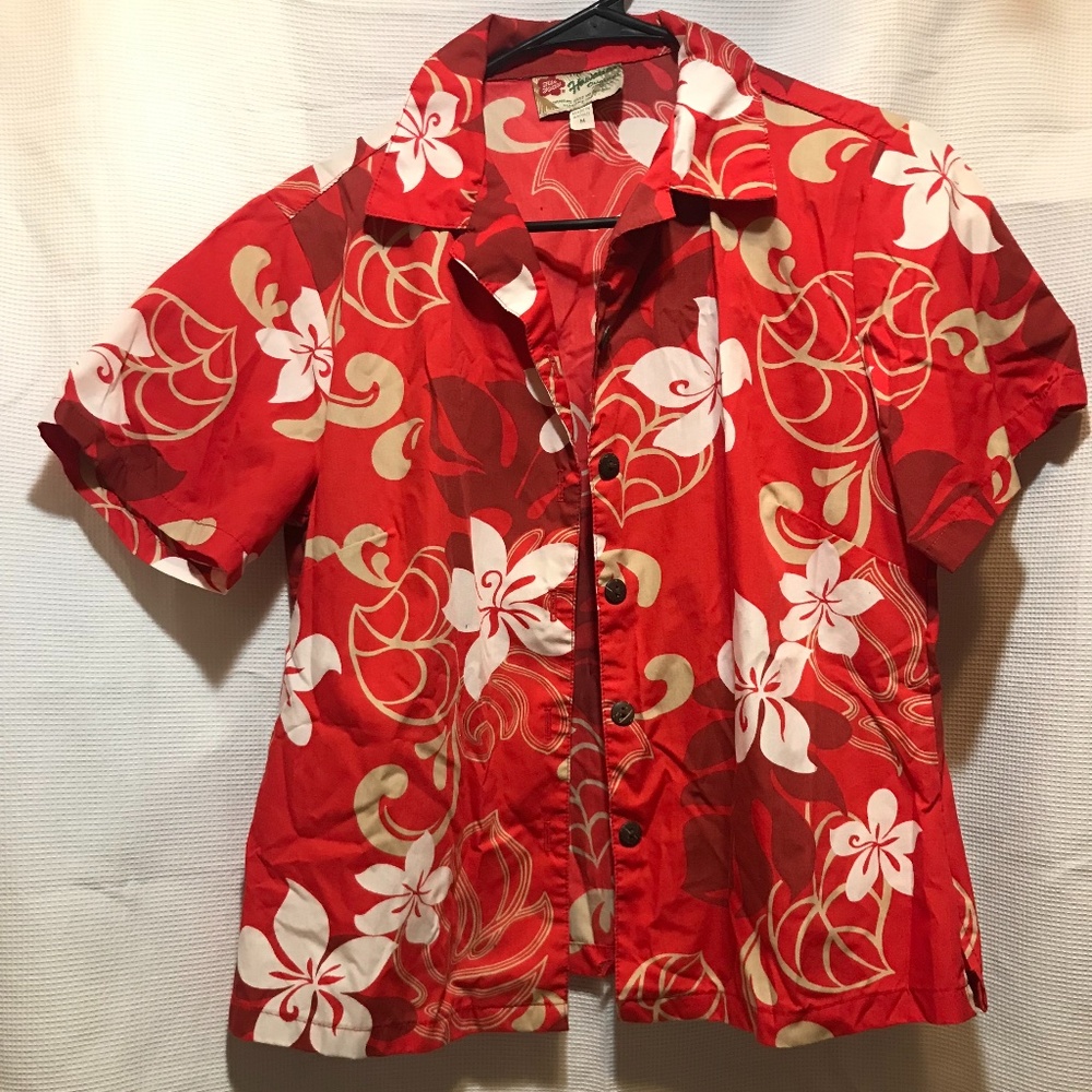 Red Flower Print Hawaiian Button Up Shirt